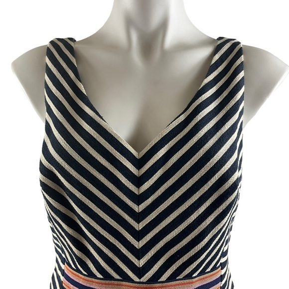 Maeve Anthropologie Mitered Navy and White Fit & Flare Embroidered Dress - Picture 5 of 11